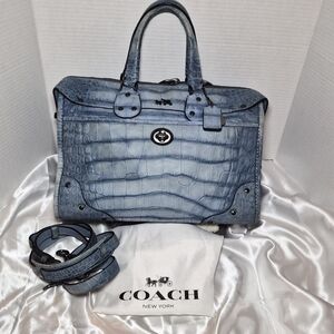 Coach Rhyder Satchel in Rare Croc-Embossed Denim Leather